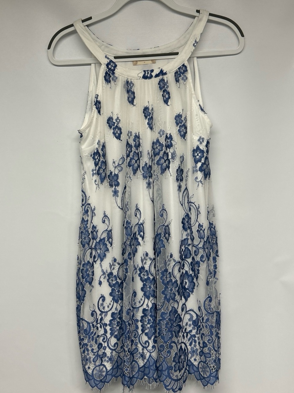 Altar'd State White Mini Dress with Blue Floral Lace